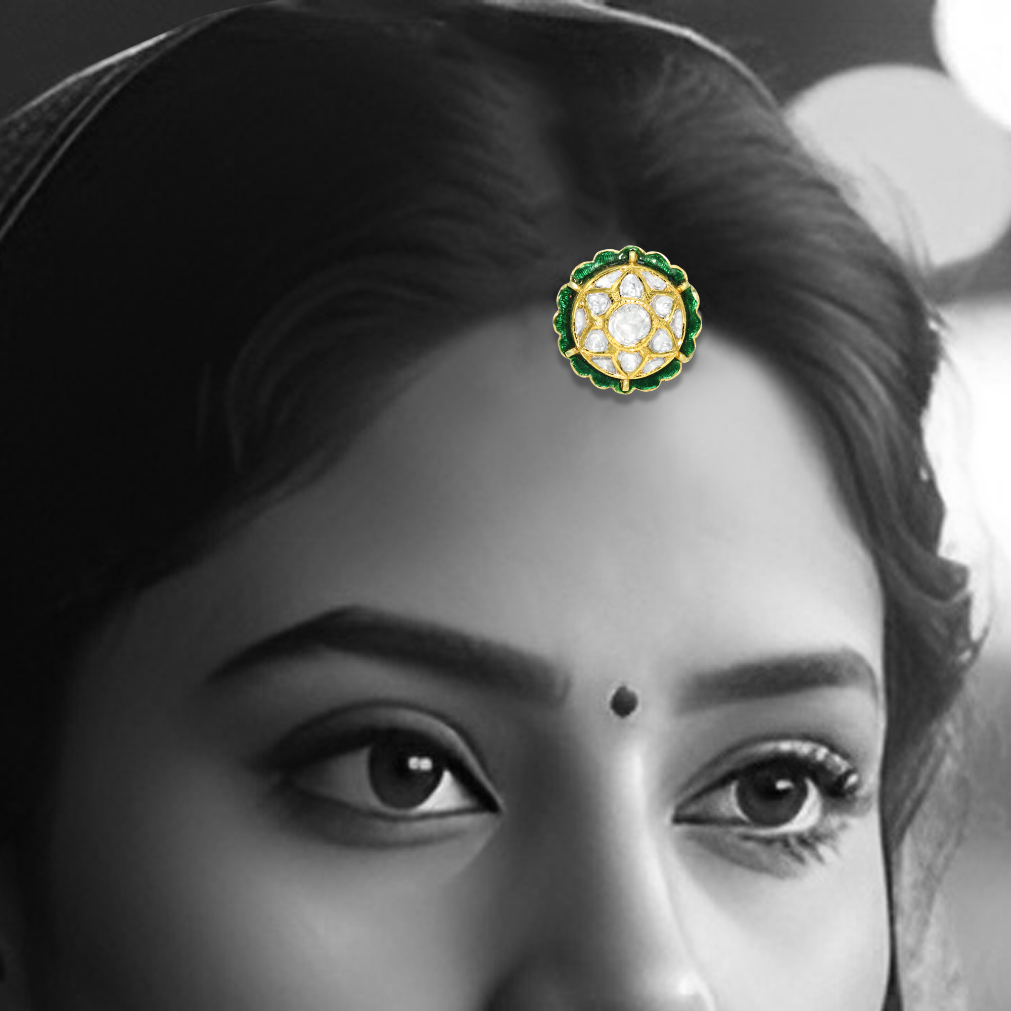 Gold Borla with Polki Star Floral Design and Green Meenakari